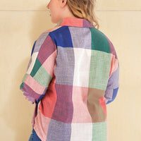 clothes for large women Long Sleeve Colorblock Plaid Single-Breasted Plus Size Shirt Bulk Wholesale