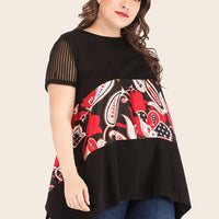 Irregular Hem Plus Size woman clothes Crew Neck Colorblock Print T-Shirt Wholesale Clothing Suppliers