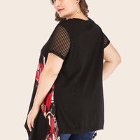 Irregular Hem Plus Size woman clothes Crew Neck Colorblock Print T-Shirt Wholesale Clothing Suppliers