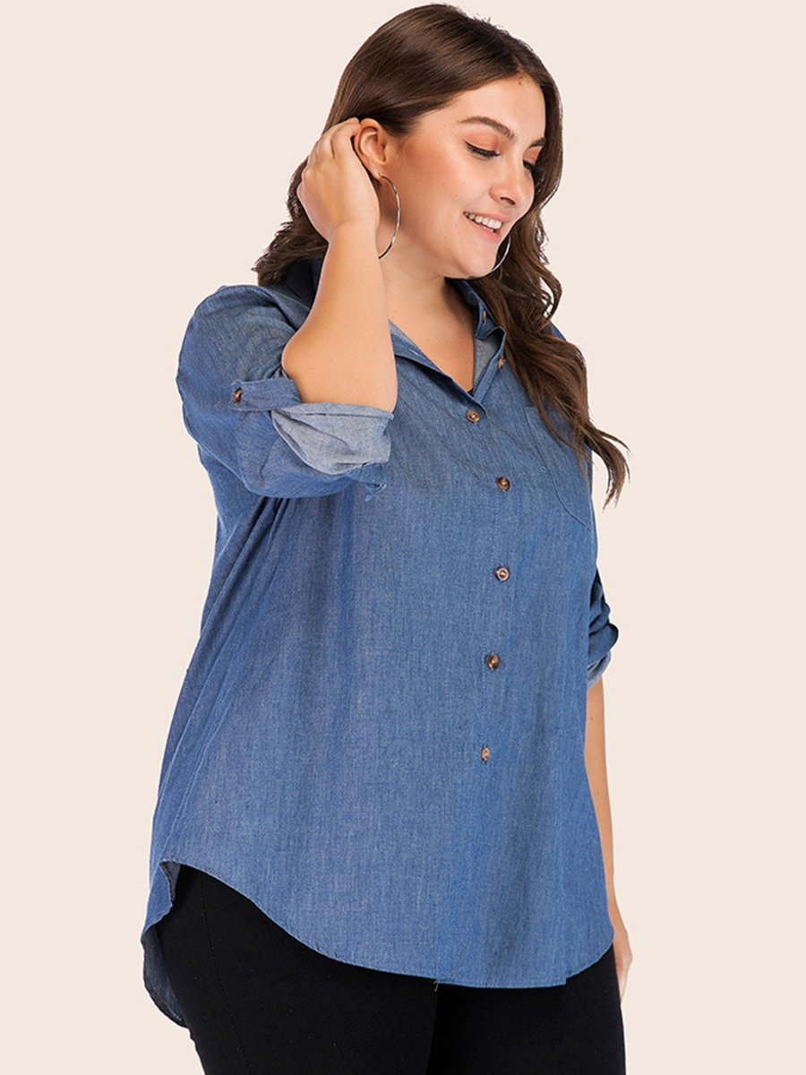curvy lady Lapel Collar Single-Button Denim Shirt Wholesale Clothing Vendors