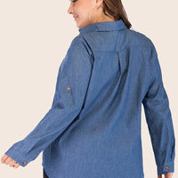 curvy lady Lapel Collar Single-Button Denim Shirt Wholesale Clothing Vendors