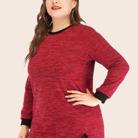 Plus Size women Long Sleeve Blouse Colorblock Round Neck Curved Hem Clothing Vendors