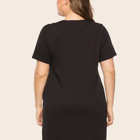 woman plus clothes Contrast Crew Neck Stitching Stripe Short Sleeve Dress Bulk Vintage Wholesale