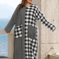 Plus Size Plaid Stitching Stripes Pocket Maxi Dress Online Wholesale Stores