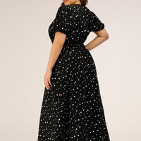 plus size woman Lady Square Collar Polka Dot Tight Waist Puff Sleeve Maxi Dress Woman Wholesale Clothes