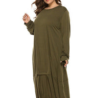 Women Plus Size Solid?Color Round Collar Long Sleeve Lantern Maxi Dress Wholesale Clothing Distributors