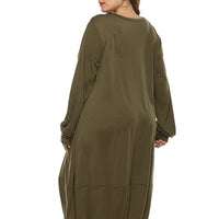 Women Plus Size Solid?Color Round Collar Long Sleeve Lantern Maxi Dress Wholesale Clothing Distributors