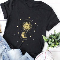 Round Neck Letter Sun And Moon Print Short Sleeve Fat Women T-Shirt Wholesale Shop