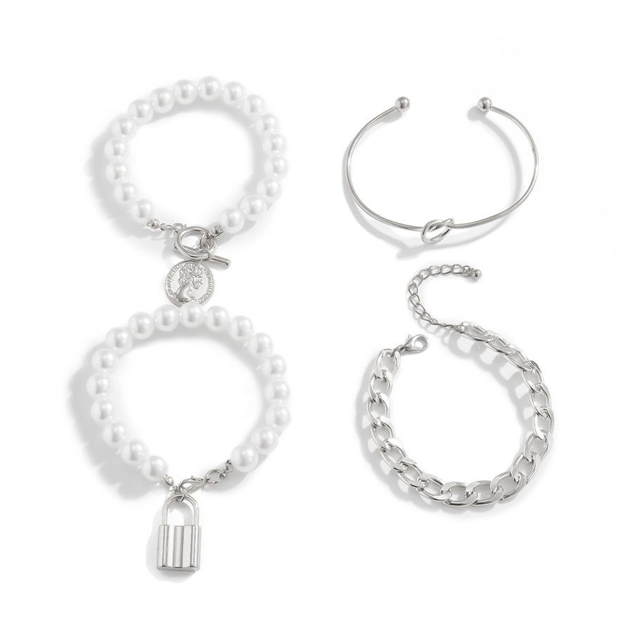 Women Multi-layer Hand Bracelet Artificial Pearl Jewelry Set