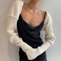 Woolen Tops Cropped Long Sleeve Sweater Vertical Striped Cardigan