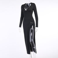 Long Solid Color Slim Long-sleeved Womens Dress