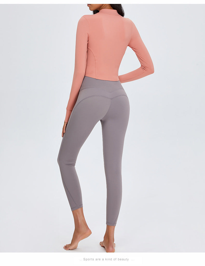 Half-zip Slim Yoga Wear Women Long-sleeved Sports Tops