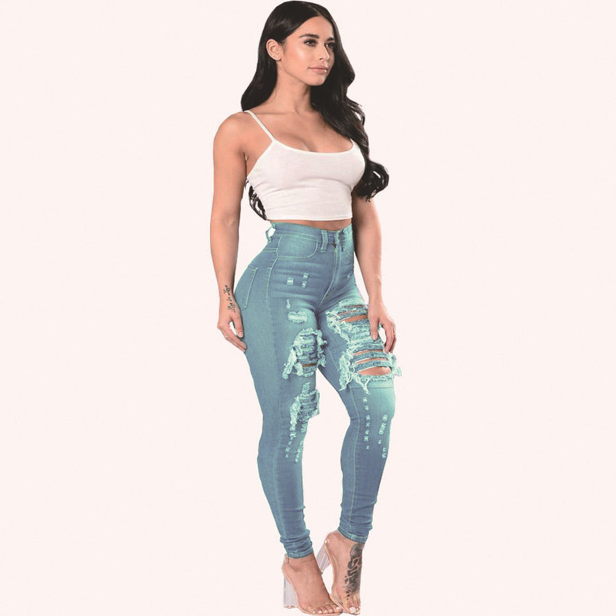 Scrunch Butt High Waisted Ripped Blue Black Womenâ€?s Jeans with Pockets