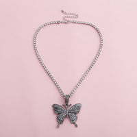 Women Jewelry Single Layer Vintage Necklace with Rhinestone Large Butterfly Necklace