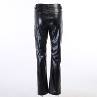 Double Pocket Leather Pants Slim Long Pants Womens