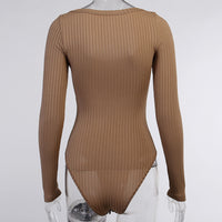 Square Neck Solid Color Slim Long-sleeved Women Bodysuit