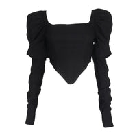 Women's Camisole Black Retro Square Neck Back Zipper Bubble Sleeve Top