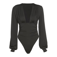 Solid Color Sexy Low-cut Slim Long-sleeved Jumpsuit Womens Bodysuit