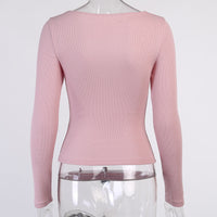 Hollow Out Long-sleeved Ribbed Tops for Women