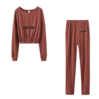 Long-sleeved Round Neck Embroidered Letter Women Two Pieces Tracksuit