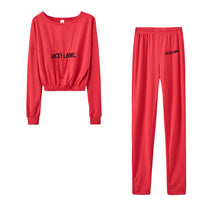 Long-sleeved Round Neck Embroidered Letter Women Two Pieces Tracksuit