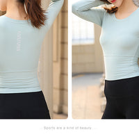 Letters Printed Long-sleeved Round Neck Sports Tops for Women
