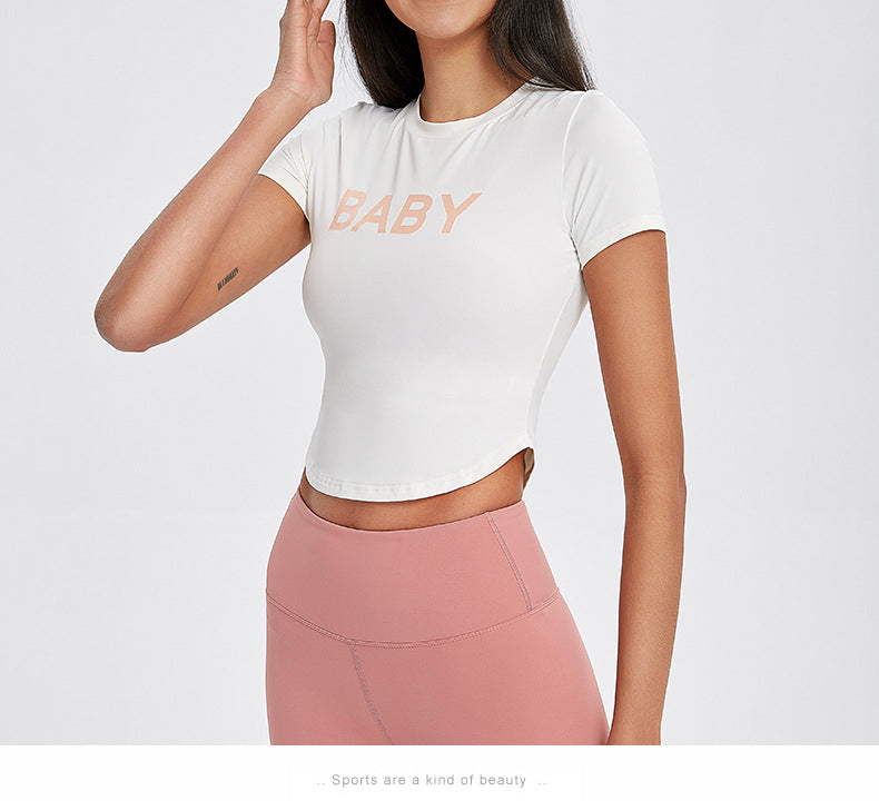 Sports T-shirt Women Letter Print Skinny Tops