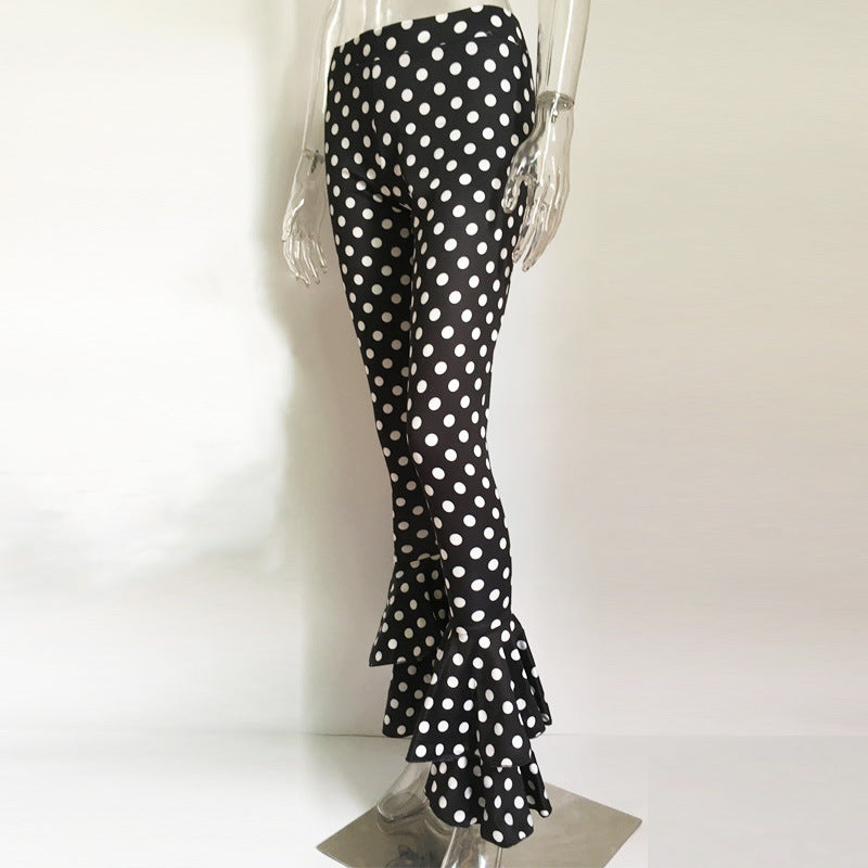 Women's Printed Tight-fitting Ruffle Polka Dot Pants