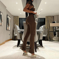 Women's Halter Peach Lifting Ruched Solid Color Jumpsuit