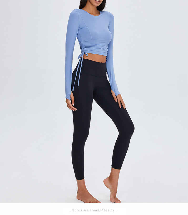 Tied Rope Ruched Sports Tops Long-sleeved Yoga Wear Women