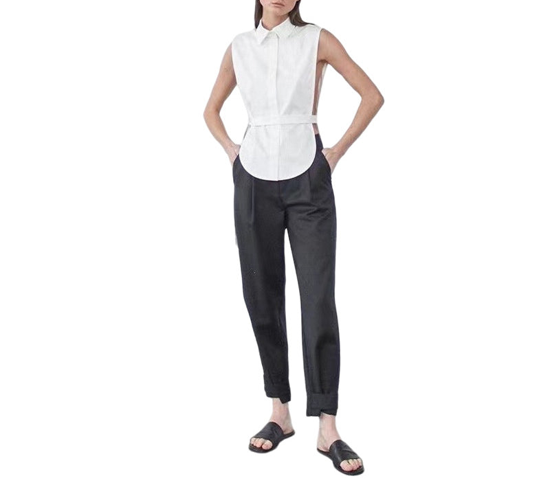 Women's Hollow Out Sleeveless White Shirt OL Fashion Tops