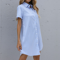 Women's Short Sleeve Lapel Stripe Shirt Dress