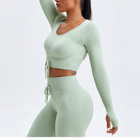 Crop Ribbed Quick-drying Women Yoga Wear Long-sleeved Tops