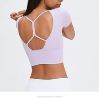 Yoga Short Sleeve Spaghetti Strap Cross Backless Sports Tops