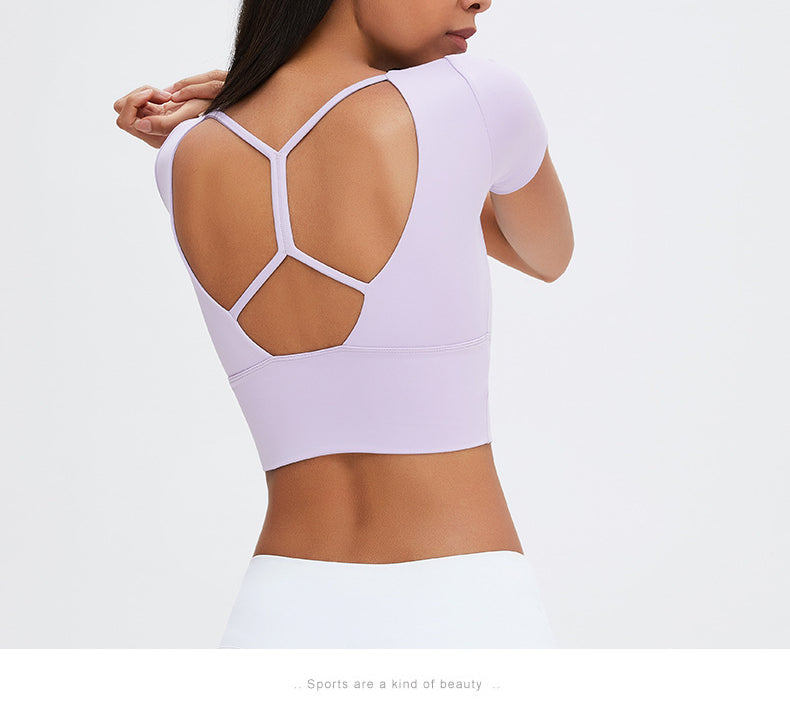 Yoga Short Sleeve Spaghetti Strap Cross Backless Sports Tops