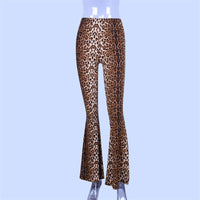Elasticated Leopard Flared Women's Long Pants