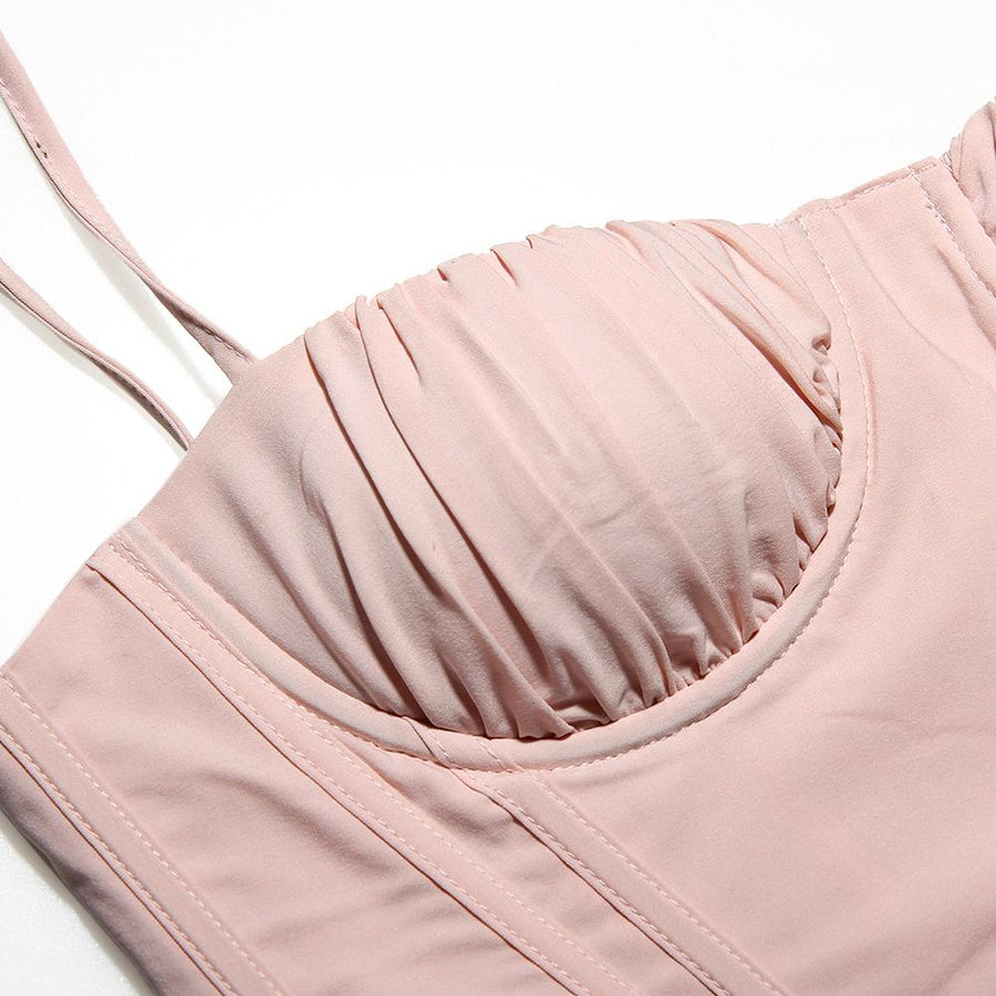 Bandage Solid Color Zipper Up Camisole
