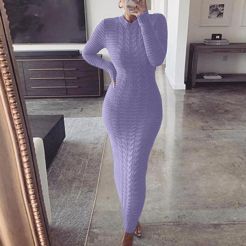 Basic Casual Round Neck Knitted Tall Bodycon Dress