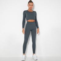 Basic Solid Color Stretch Yoga Pants Long Sleeve Suit