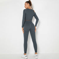 Basic Solid Color Stretch Yoga Pants Long Sleeve Suit