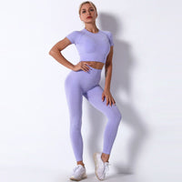 Basic Stretch Yoga Pants Short Sleeve Suit