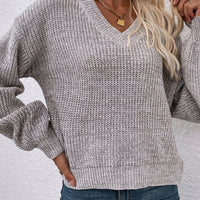 Basic V-Neck Lantern Sleeve Sweater