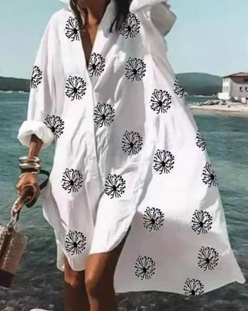 Beach-inspired dandelion-print loose-fitting dress