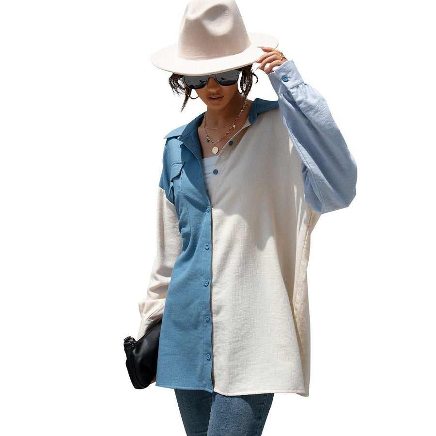 Buckle Pocket Patchwork Long Sleeves Shirt
