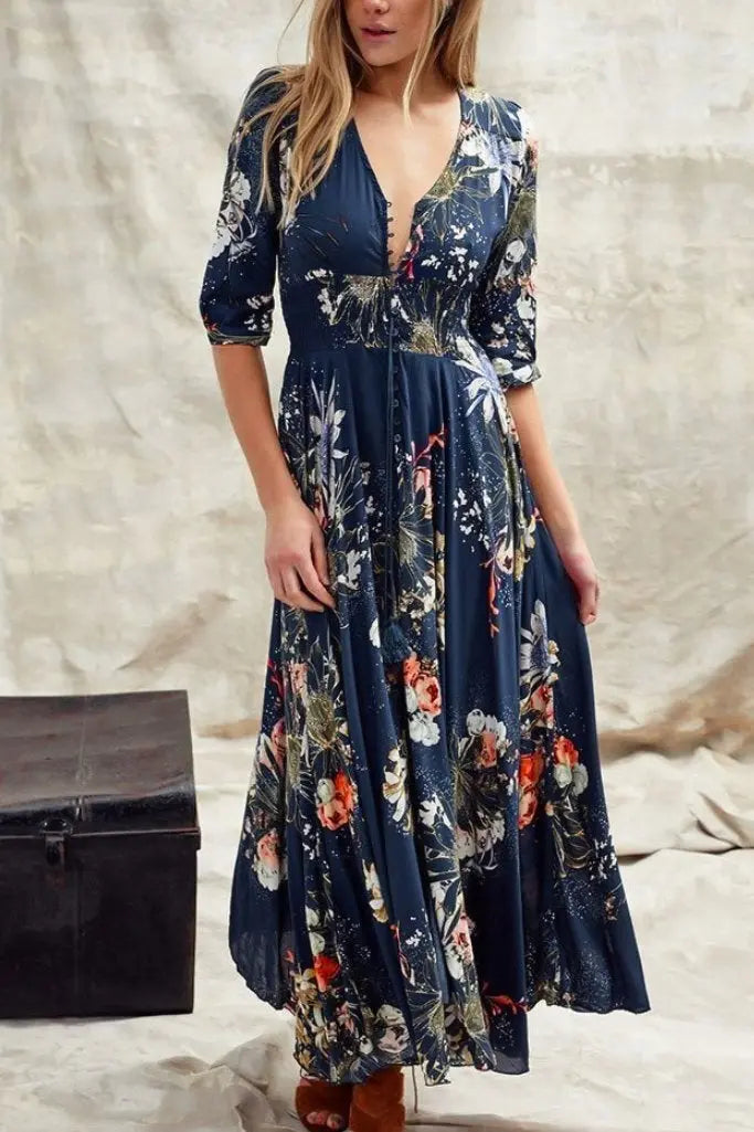 Buckle Printed Maxi Dress