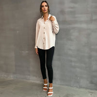 Buckle Solid Color Long Sleeves Blouse