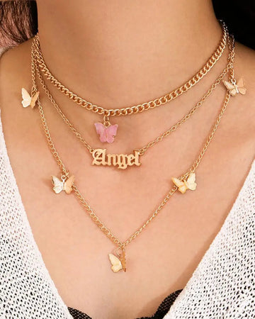 Butterfly   Layered  Necklace  Gold