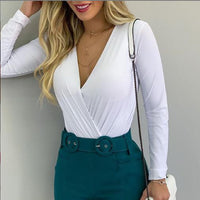 Casual Daily Deep V-neck Solid Color Top