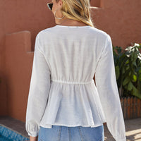 Casual Deep V-neck Hollow Out Lace Wrap Top