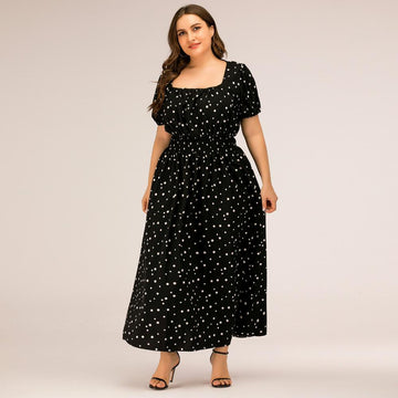 Casual Fashion Black Plus Size Polka Dot Tall Dress
